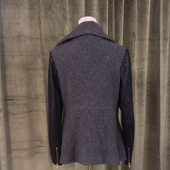 Theory gray/black wool/cashmere/ lamb leather open front jacket, M - Picture 9 of 11